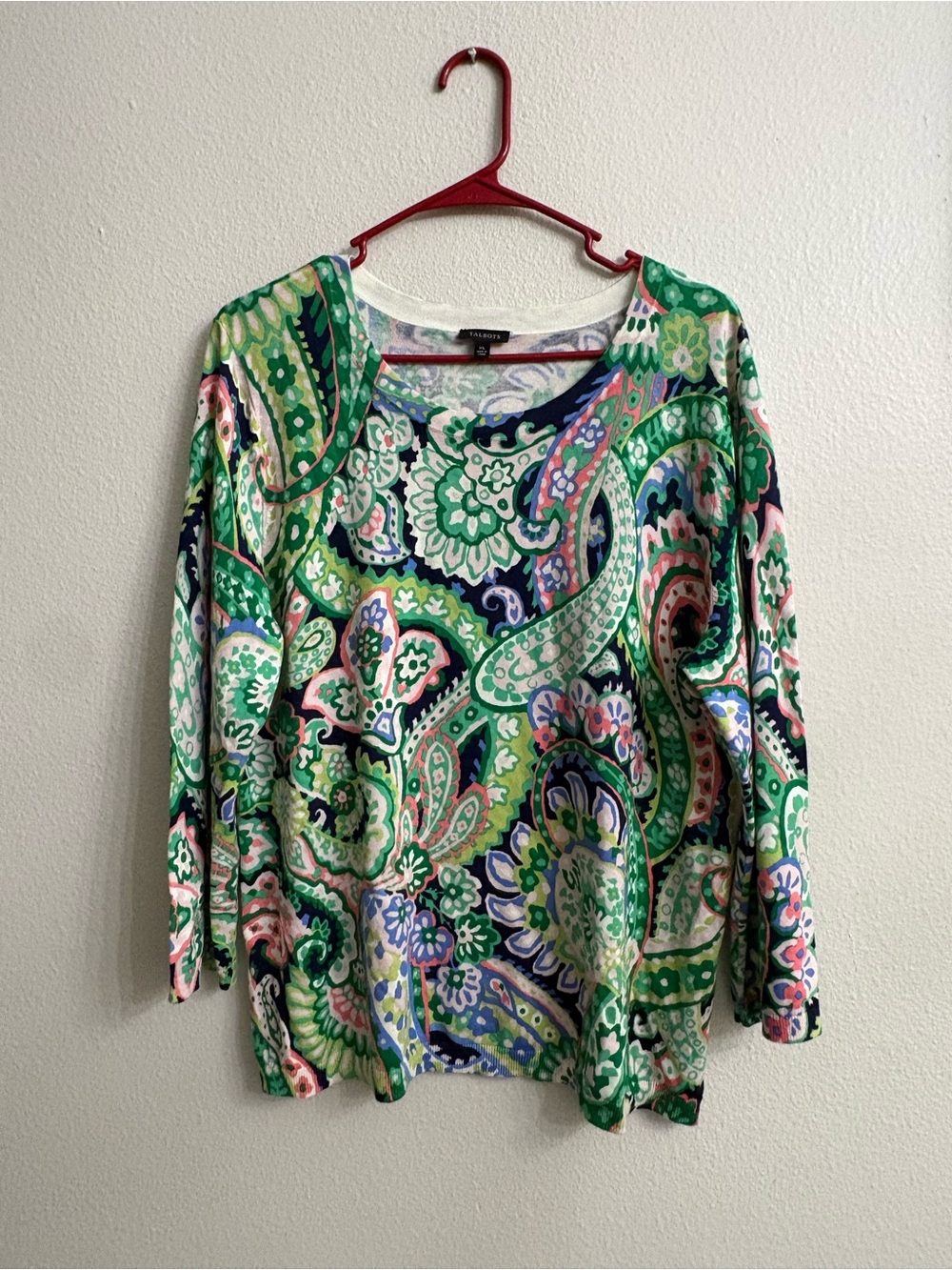 Talbots Women’s Green Paisley Print Long-Sleeve Top Size XL